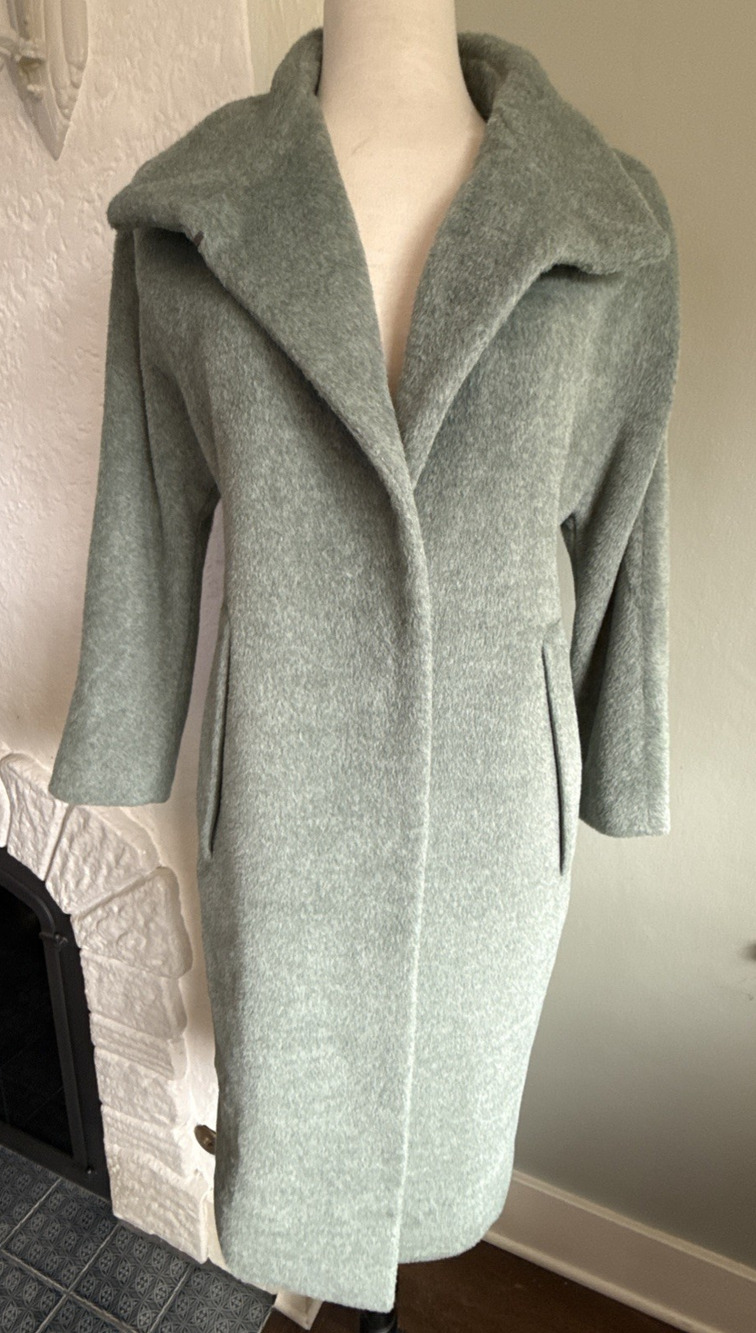 MICHAA Luxury Suri Alpaca Wool Duster Coat Mint Green Size S Italian Fabric